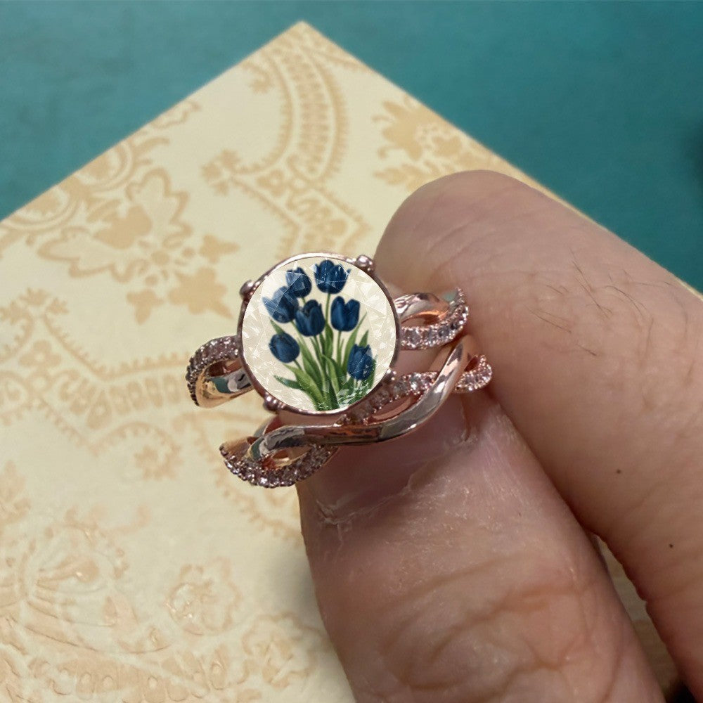 Blue Tulip Floral Ring