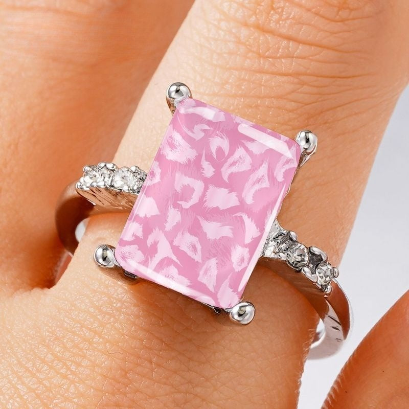 Vintage Pink Leopard Rectangle Ring