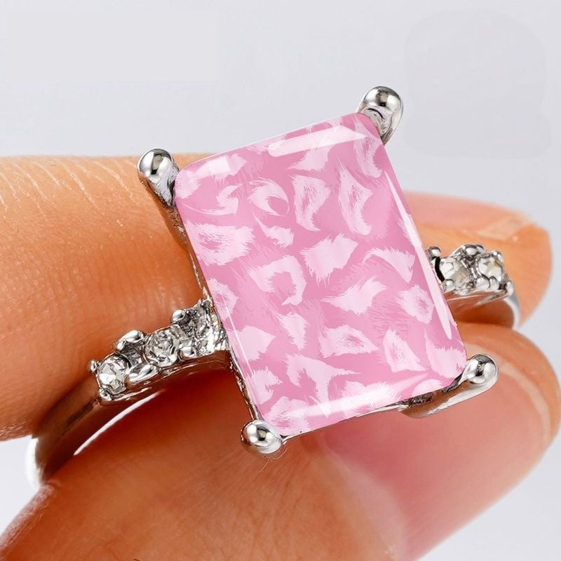 Vintage Pink Leopard Rectangle Ring