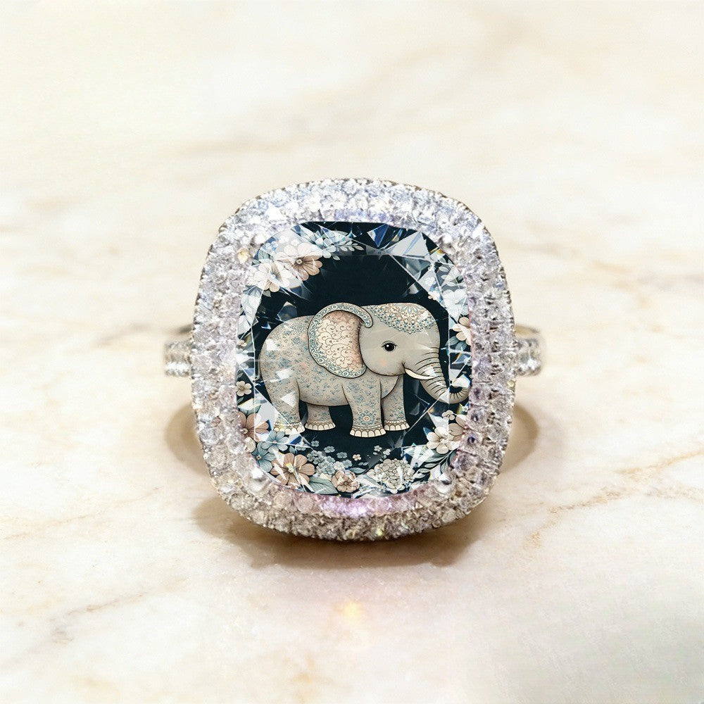 Floral Elephant Square Ring