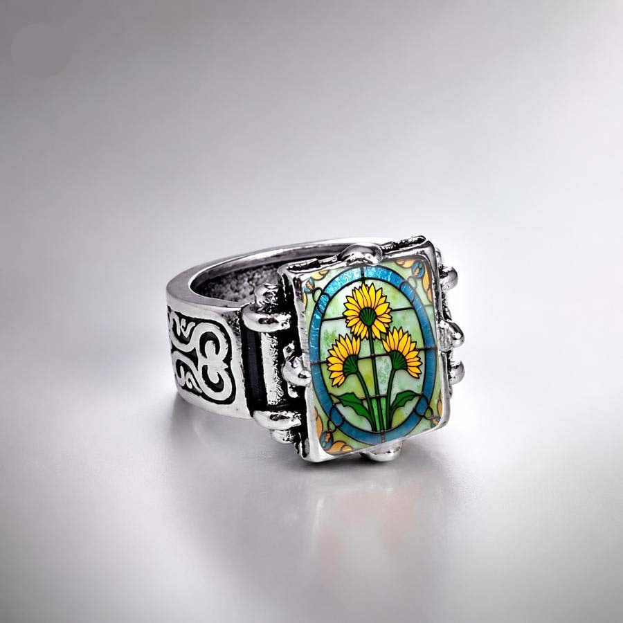Sunflower Stained Glass Oval Ring
