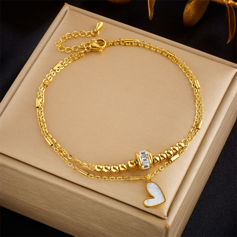Heart Charm Double Chain Anklet