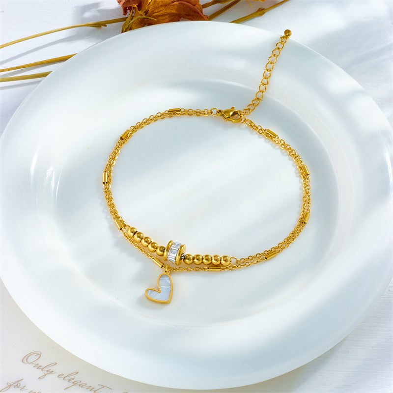 Heart Charm Double Chain Anklet