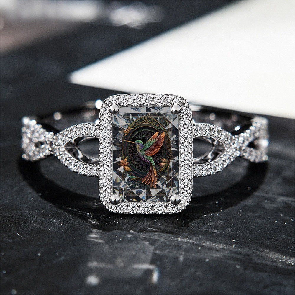 Hummingbird Crystal Square Ring