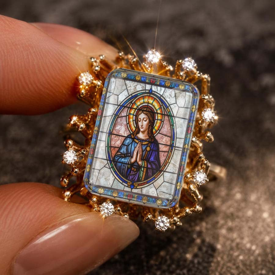 Stained Glass Virgin Mary Sunburst Ring
