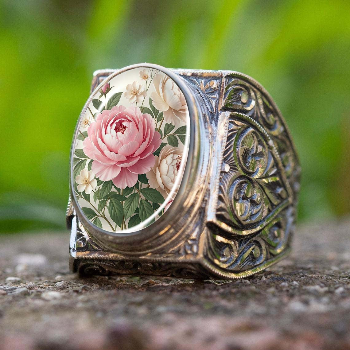 Pink Peony Floral Ring