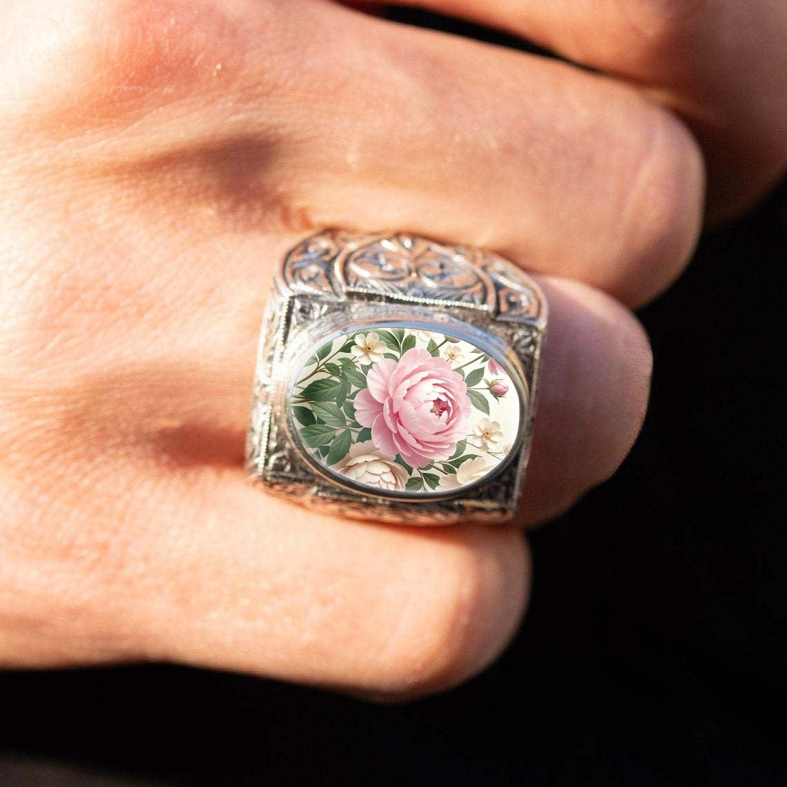 Pink Peony Floral Ring