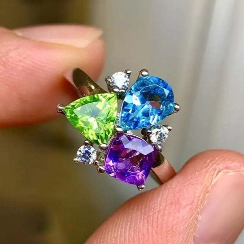 Tri-Color Teardrop Crystal Ring