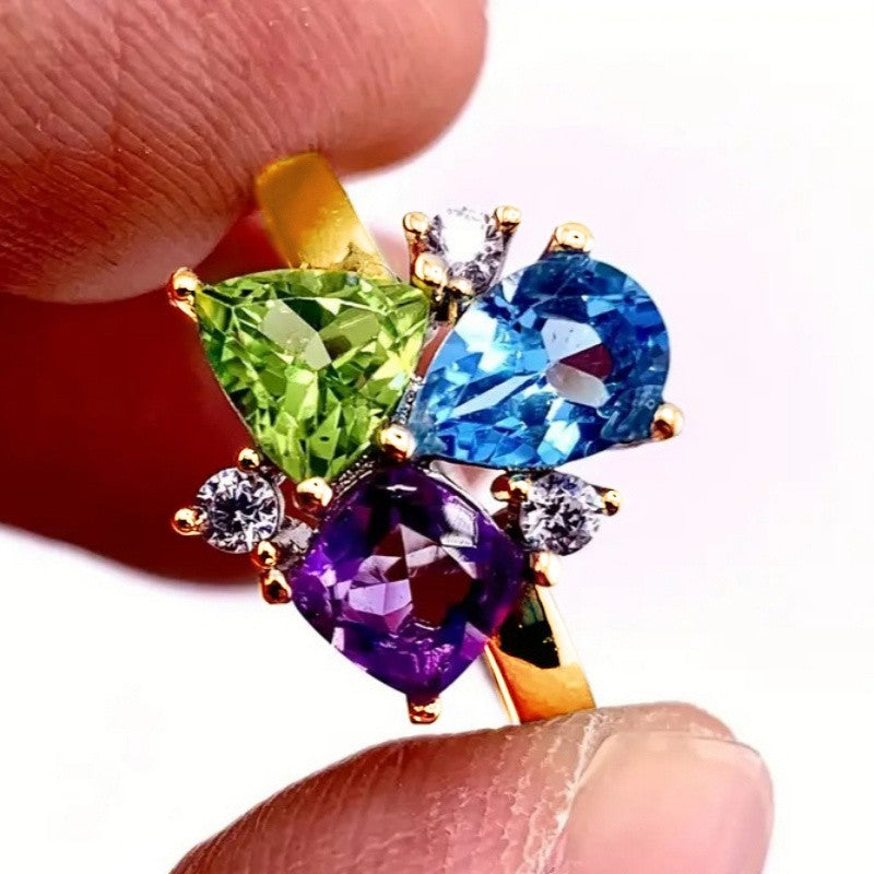 Tri-Color Teardrop Crystal Ring