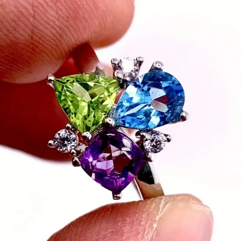 Tri-Color Teardrop Crystal Ring