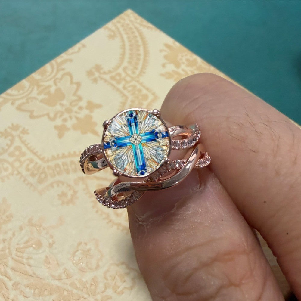 Blue Cross Stained Glass Ring