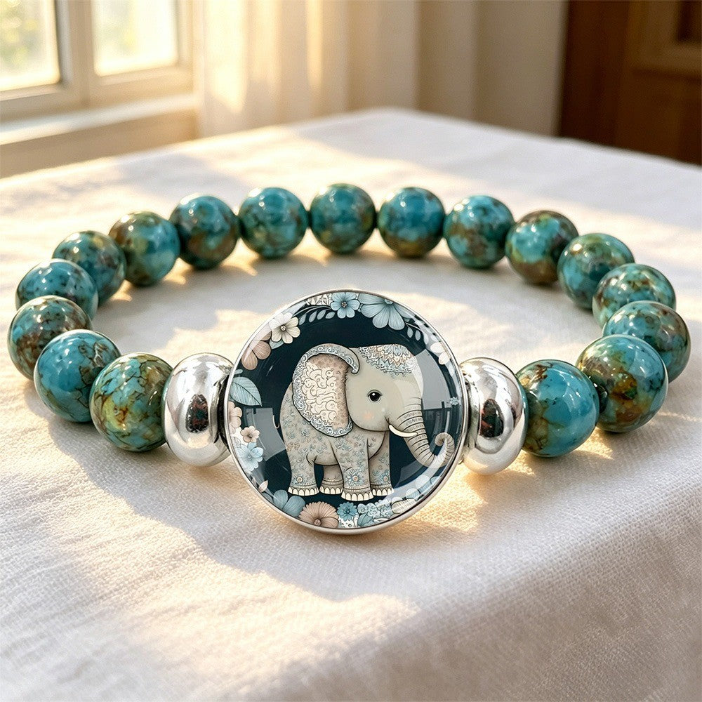 Turquoise Bead & Elephant Medallion Bracelet