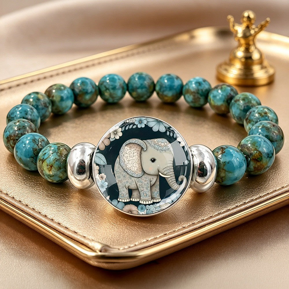 Turquoise Bead & Elephant Medallion Bracelet