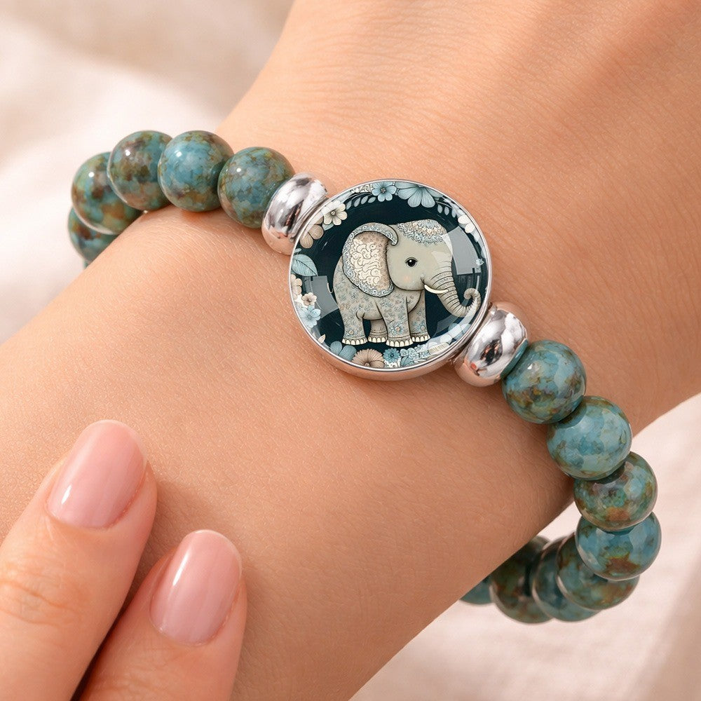 Turquoise Bead & Elephant Medallion Bracelet