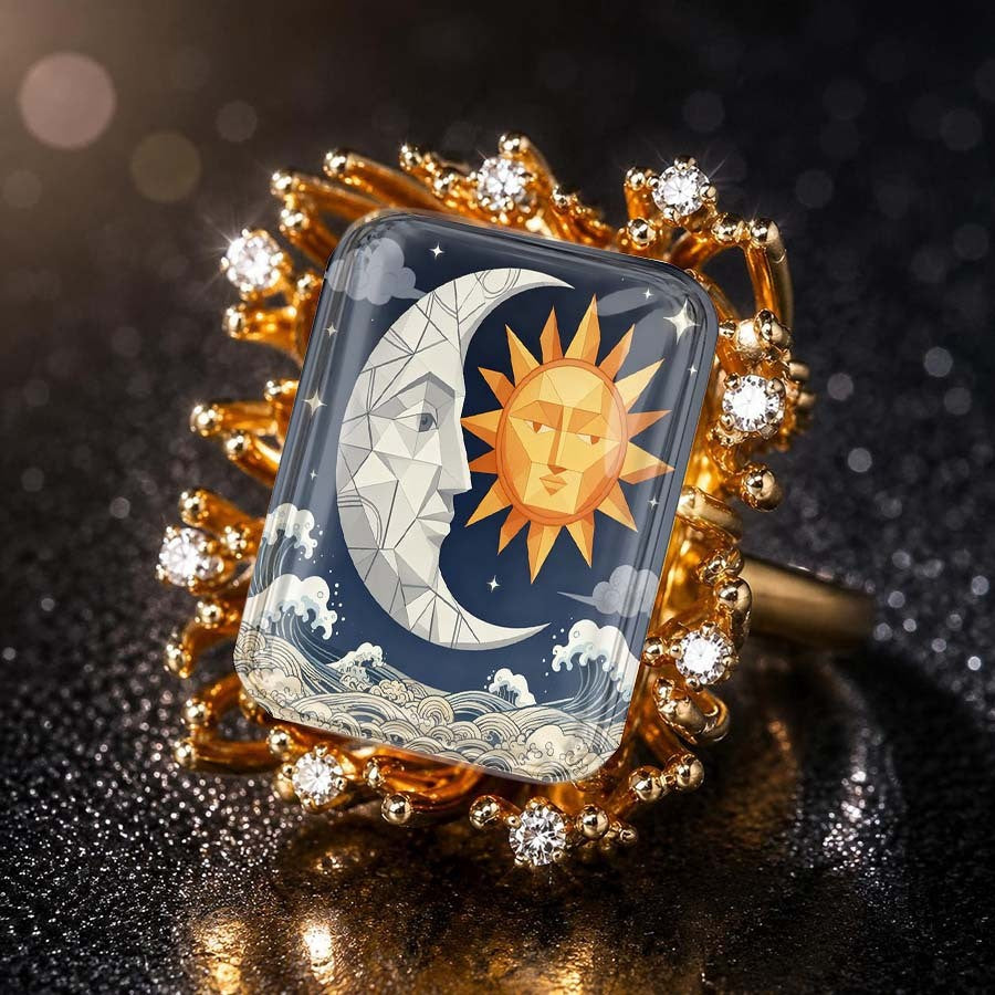 Sun Moon Wave Statement Ring