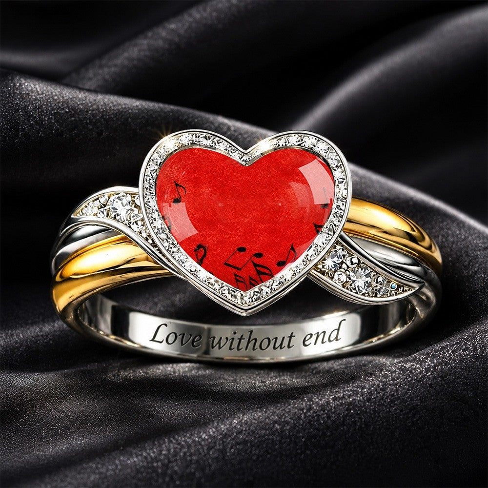 Red Heart Musical Note Ring