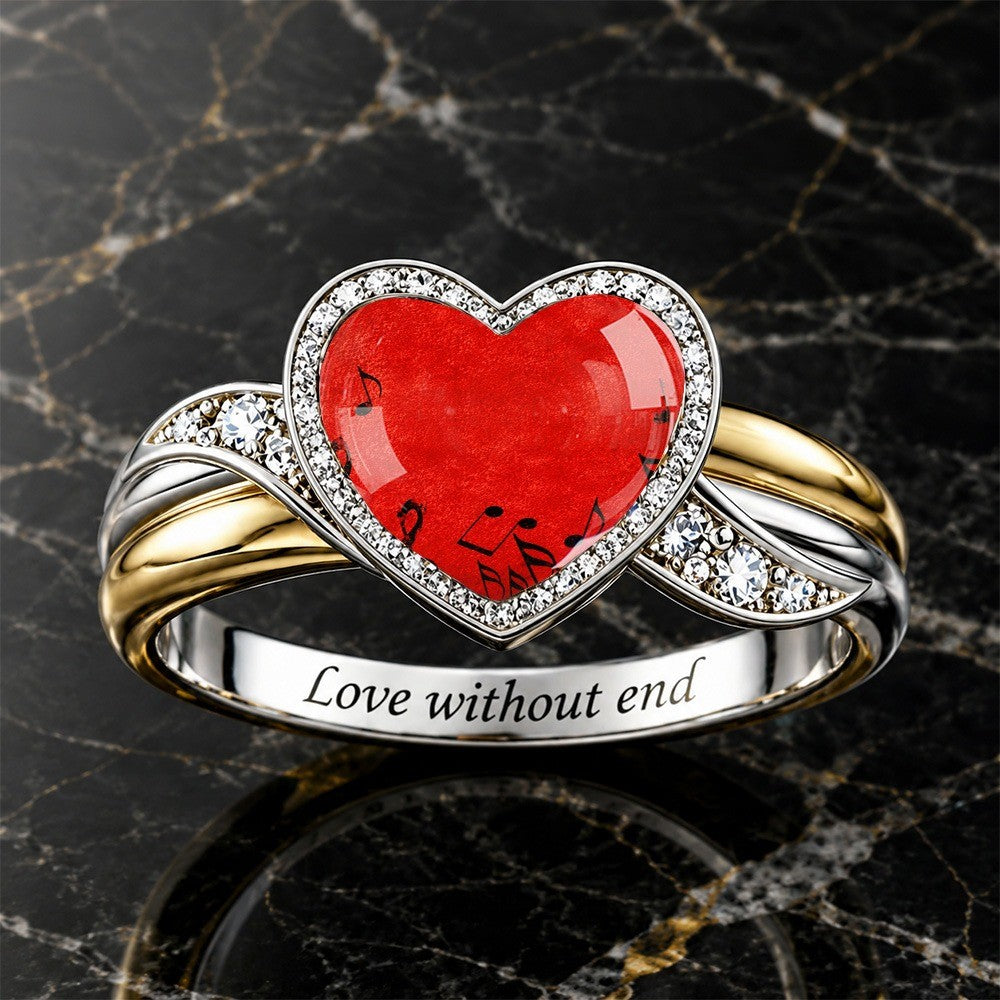 Red Heart Musical Note Ring