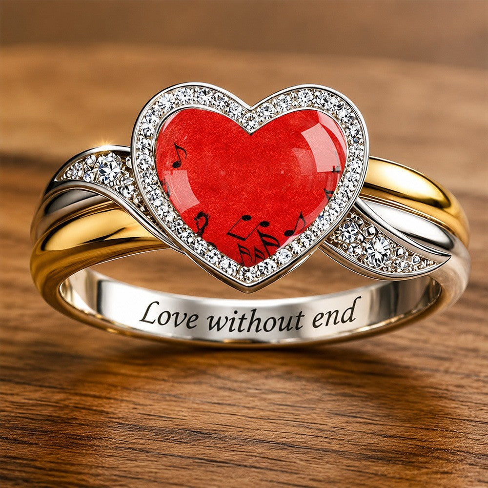 Red Heart Musical Note Ring