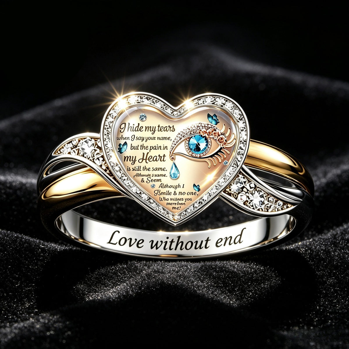 Blue Eye Heart Memorial Ring