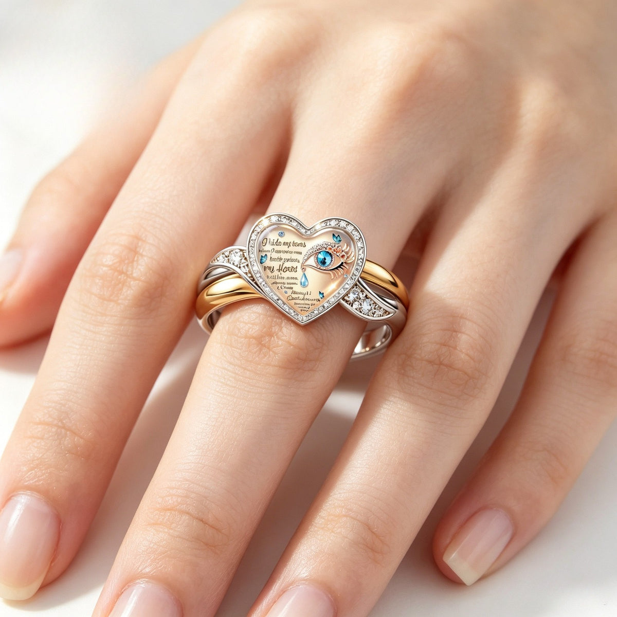 Blue Eye Heart Memorial Ring