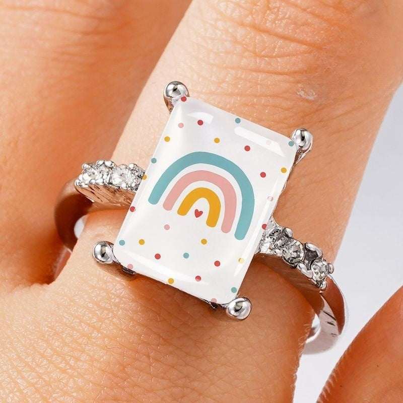 Rainbow Polka Dot Rectangular Ring