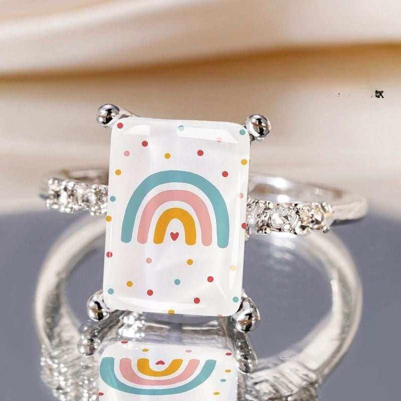 Rainbow Polka Dot Rectangular Ring