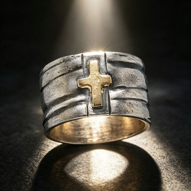 Two-Tone Cross Wide Band Ring