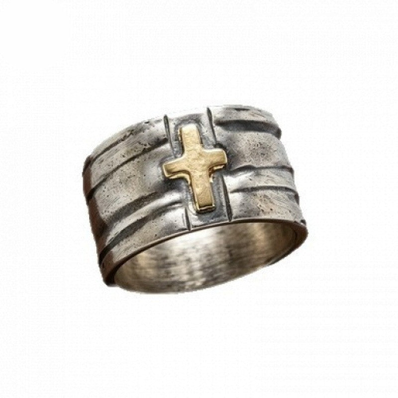 Two-Tone Cross Wide Band Ring