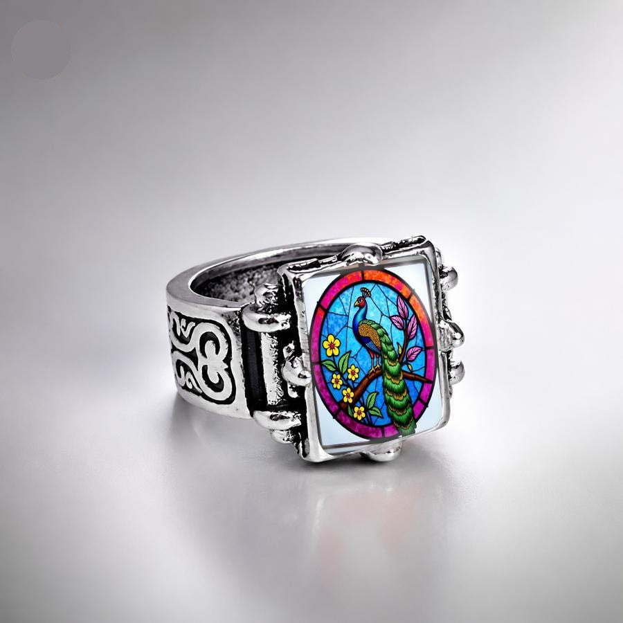 Peacock Floral Oval Ring