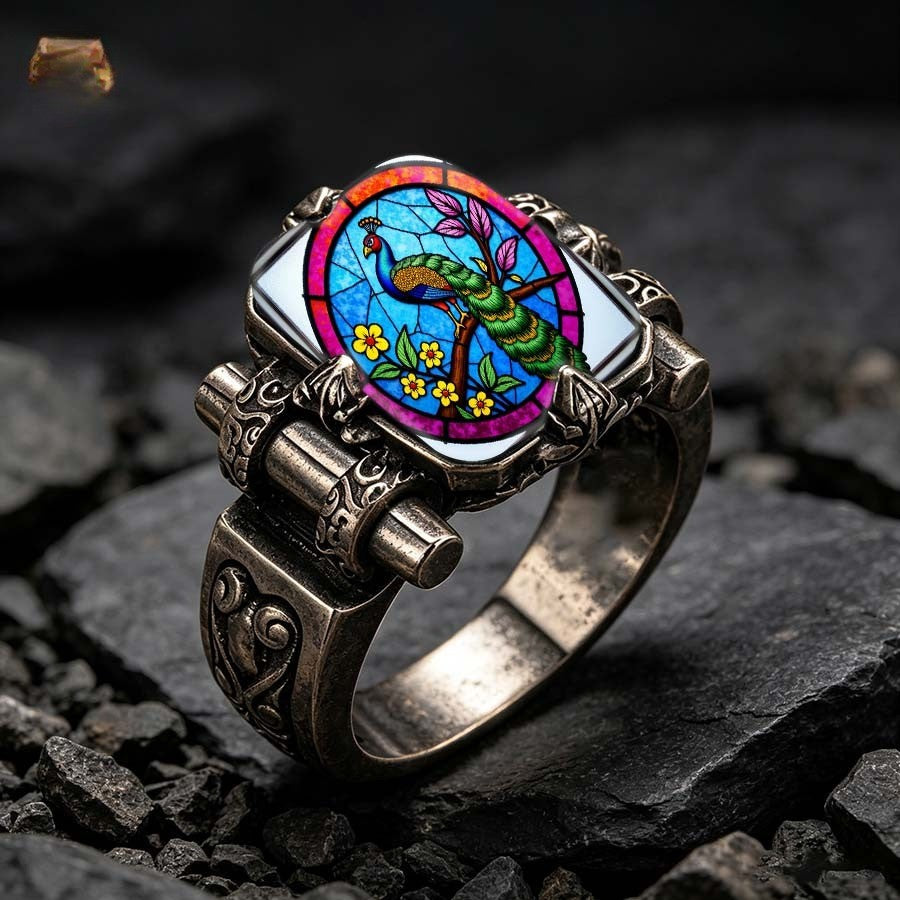 Peacock Floral Oval Ring
