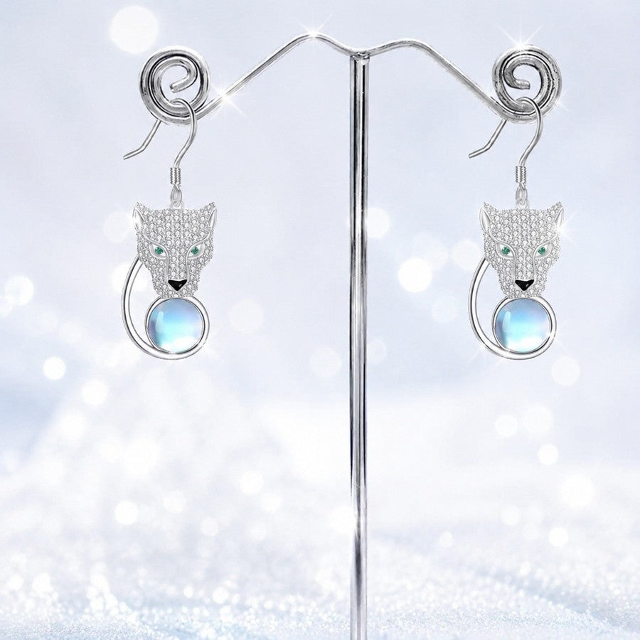 Crystal Wolf Face Drop Earrings