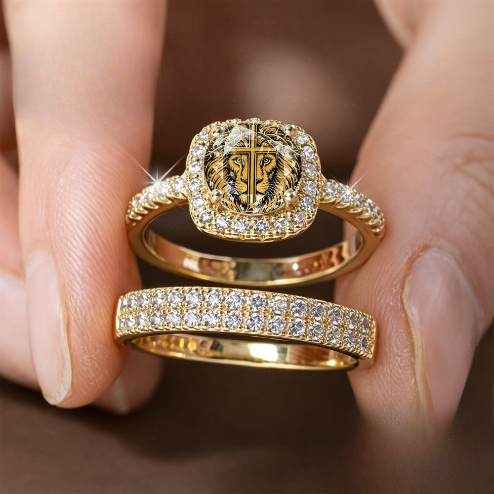 Lion Cross Square Ring Set