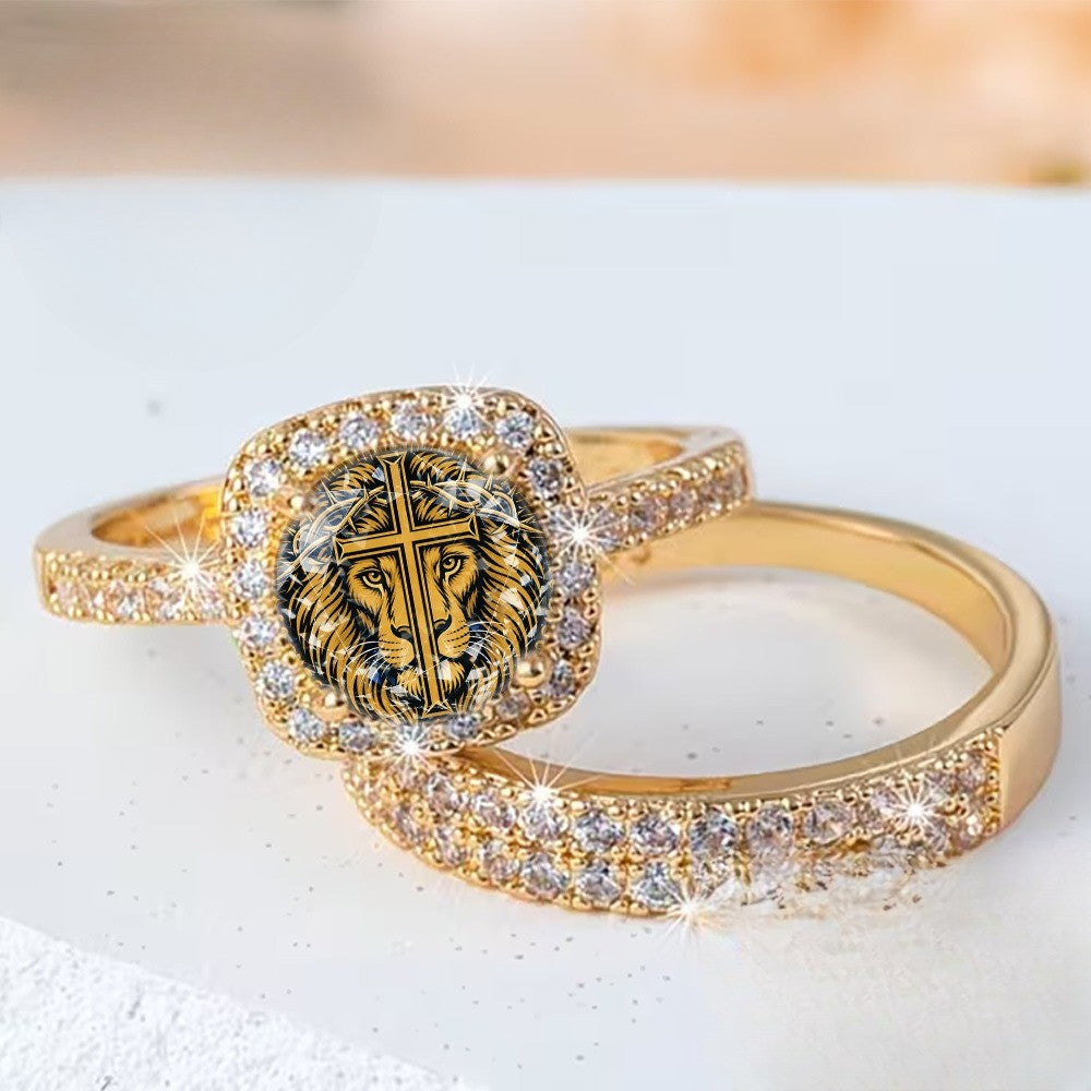 Lion Cross Square Ring Set