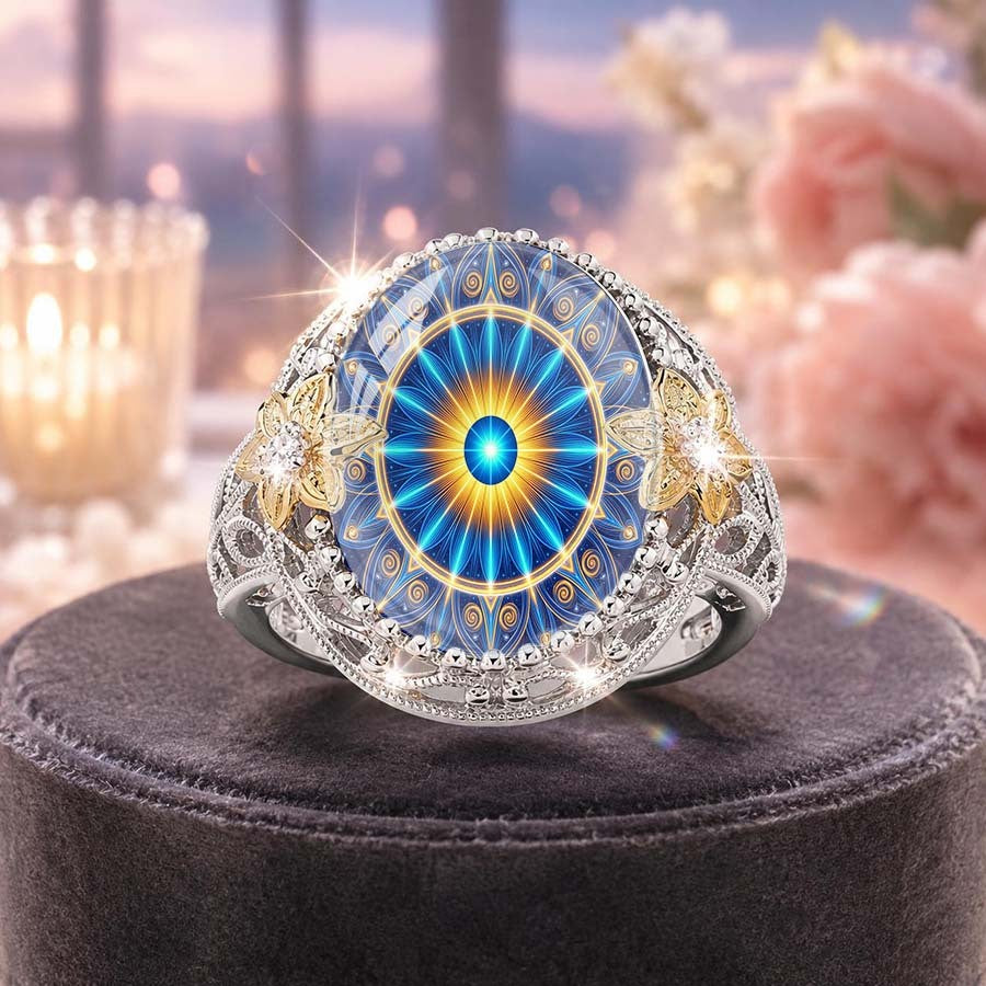 Blue Radiant Mandala Ring