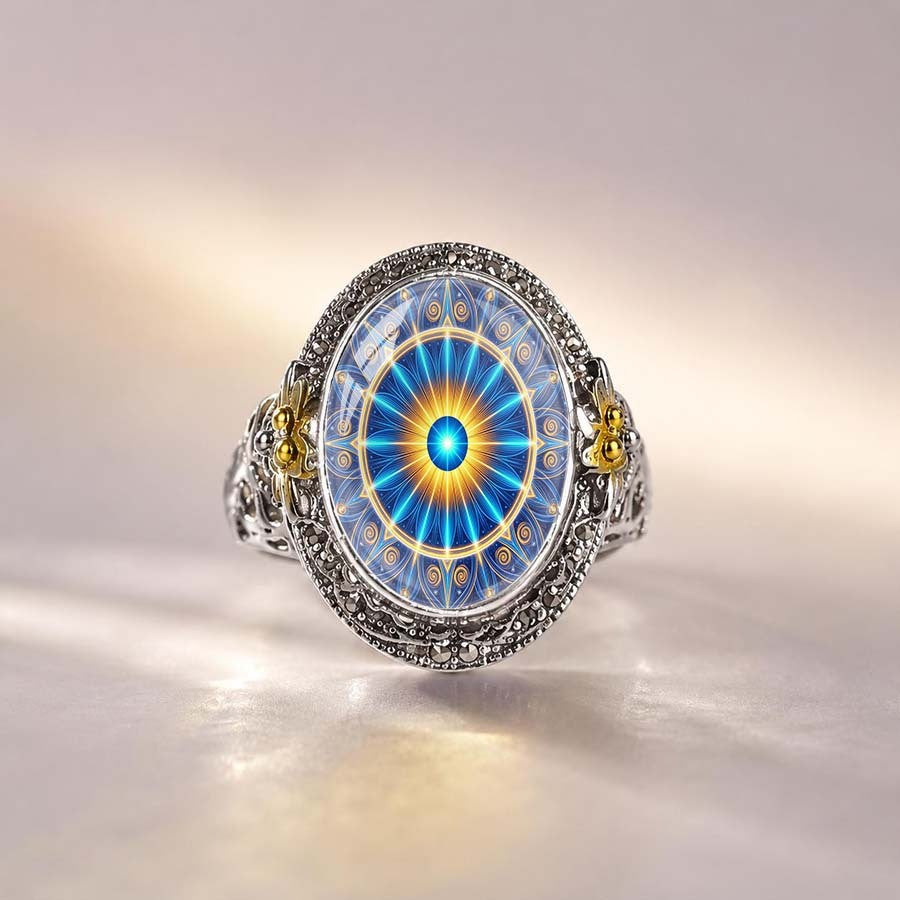 Blue Radiant Mandala Ring