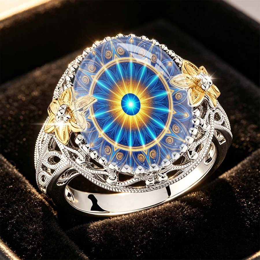 Blue Radiant Mandala Ring