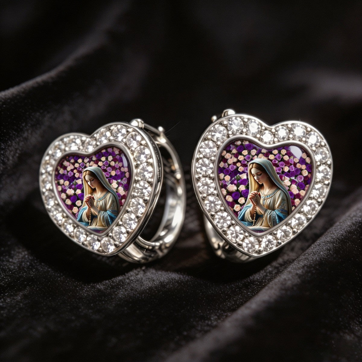 Crystal Virgin Heart Hoop Earrings