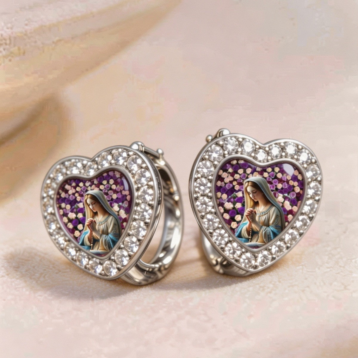Crystal Virgin Heart Hoop Earrings