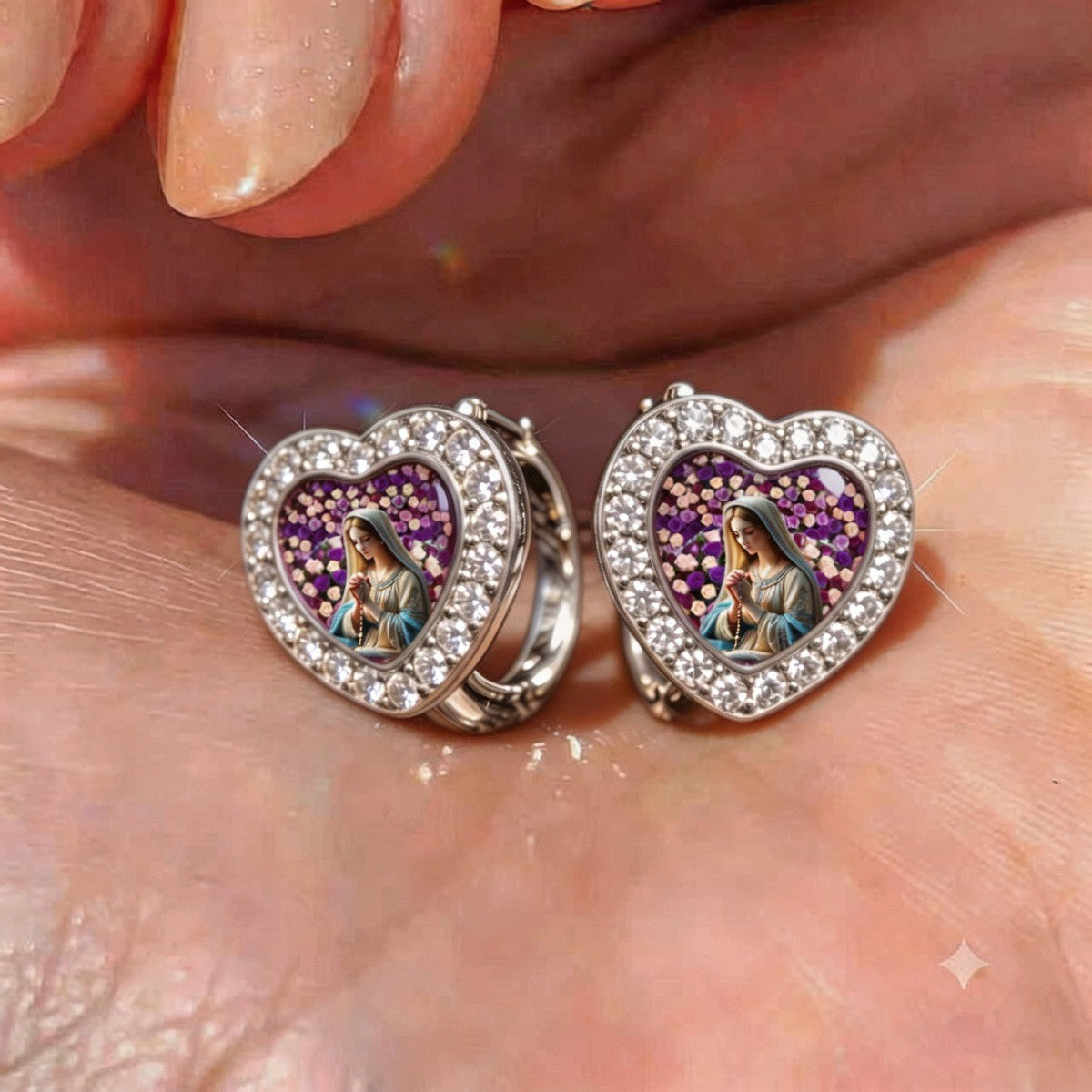 Crystal Virgin Heart Hoop Earrings