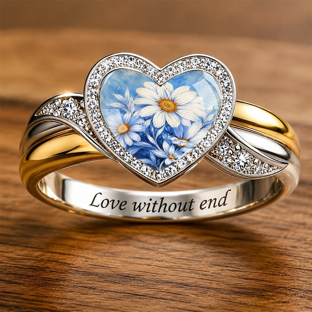 Blue Floral Heart Ring