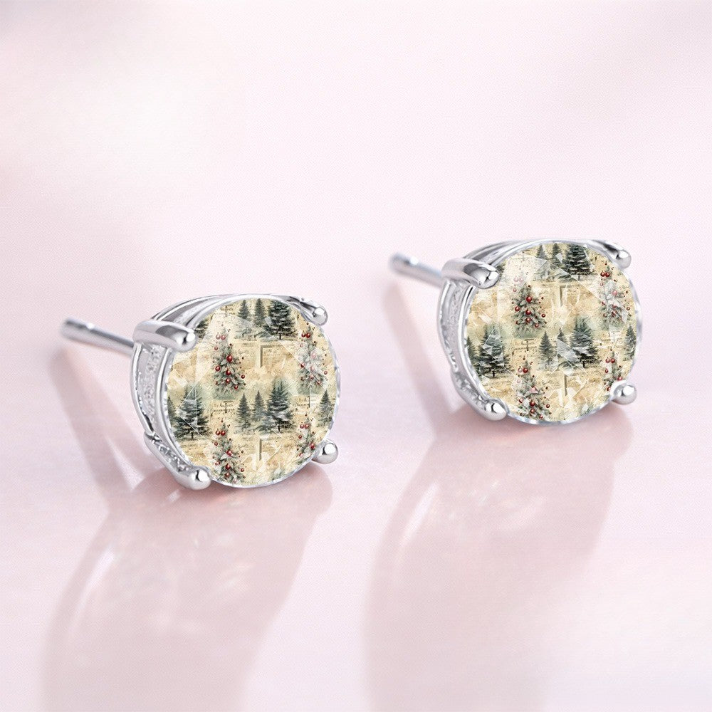 Winter Forest Scene Stud Earrings