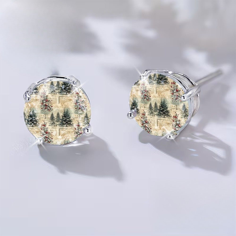 Winter Forest Scene Stud Earrings