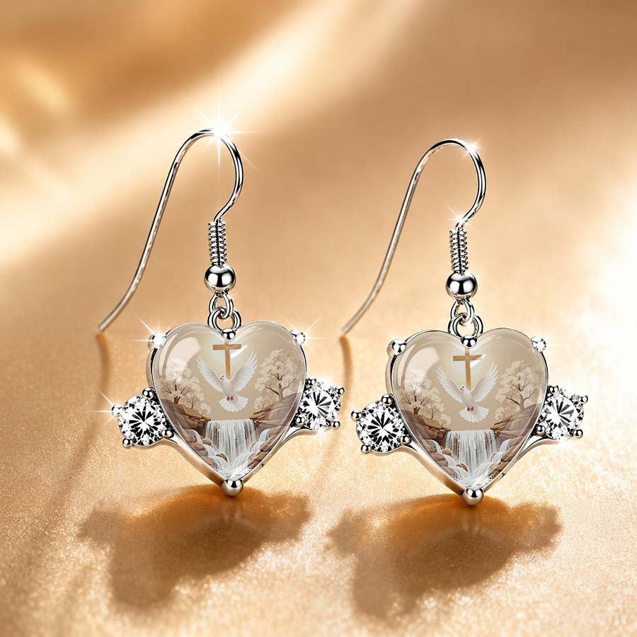 Dove & Cross Heart Drop Earrings