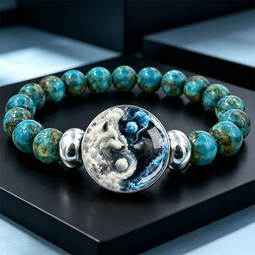 Wolf & Moon Beaded Bracelet