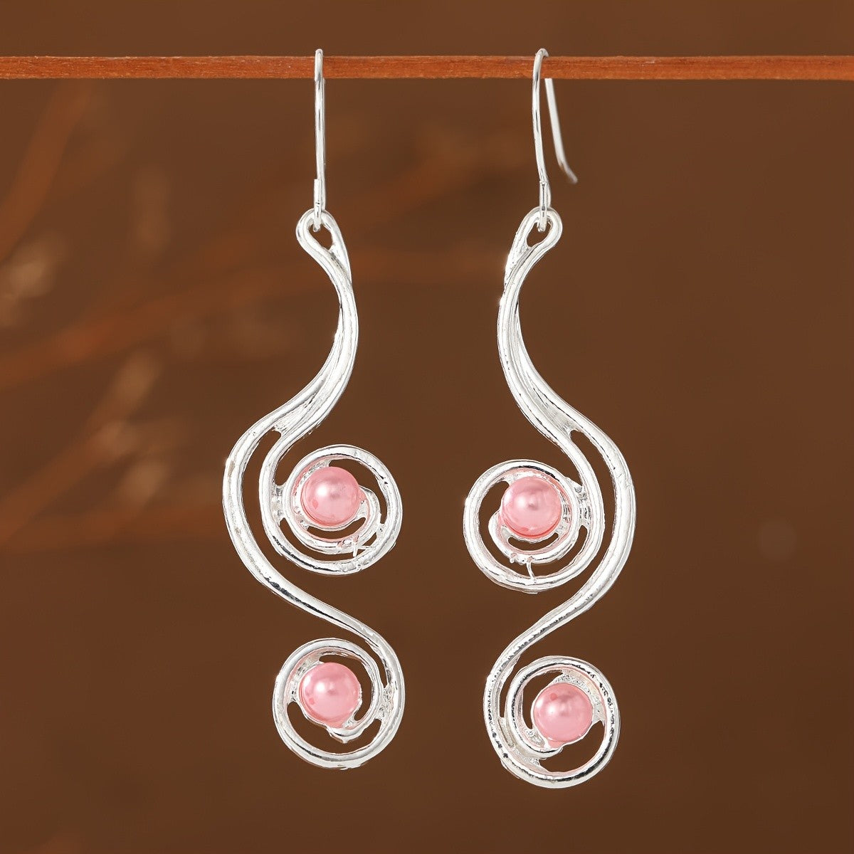 Pink Pearl Spiral Wire Earrings