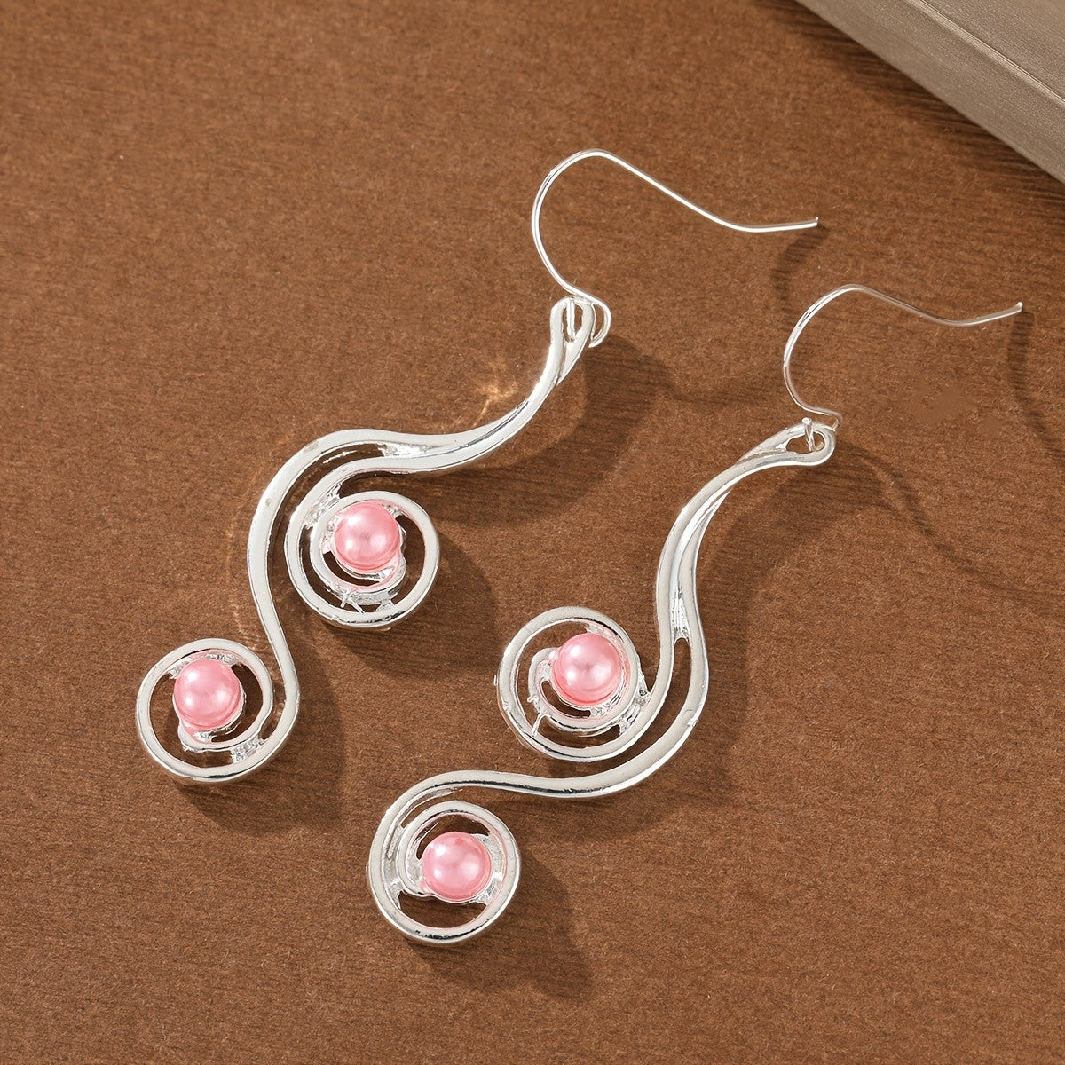 Pink Pearl Spiral Wire Earrings