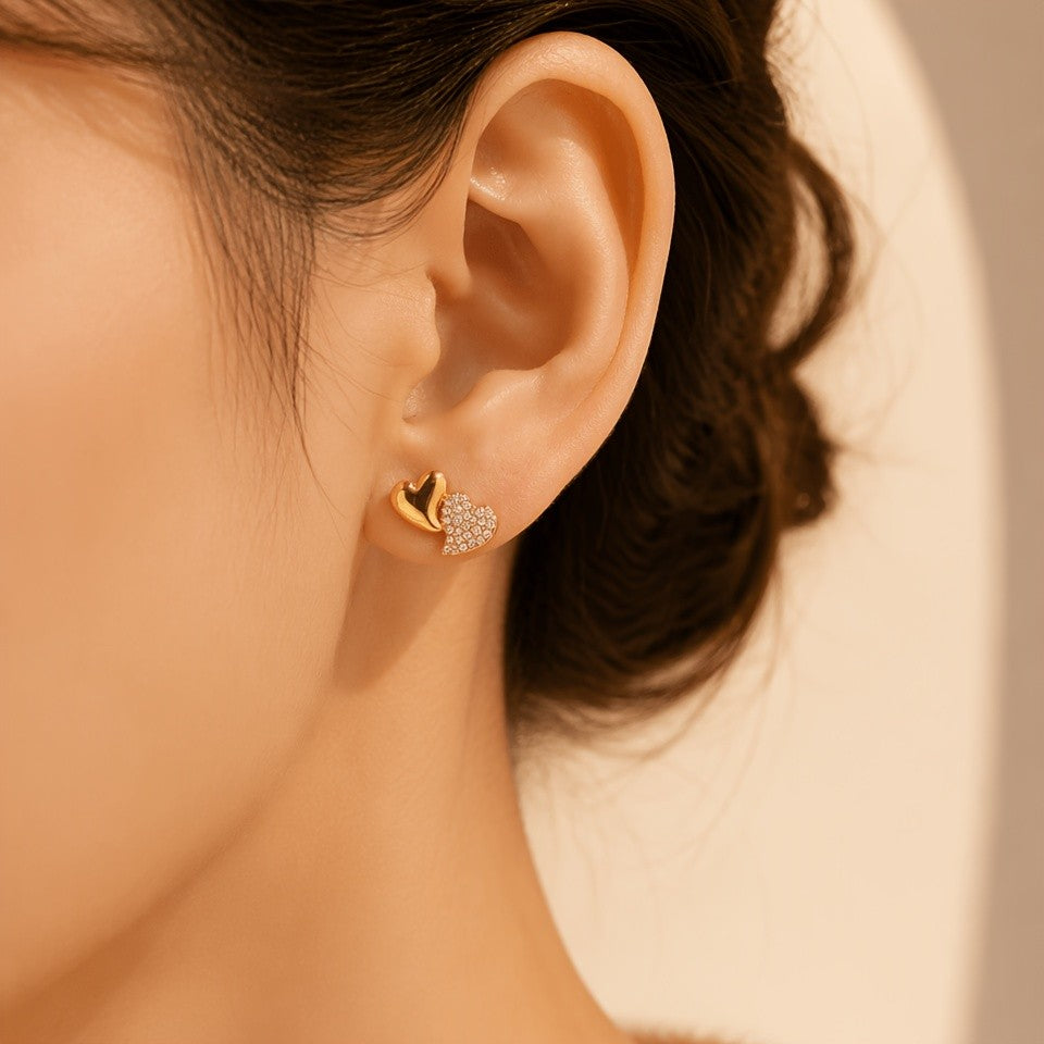 Polished & Crystal Double Heart Earrings