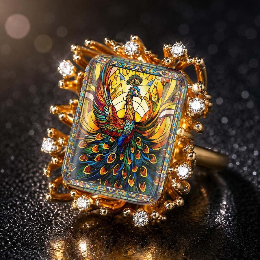 Colorful Peacock Square Ring