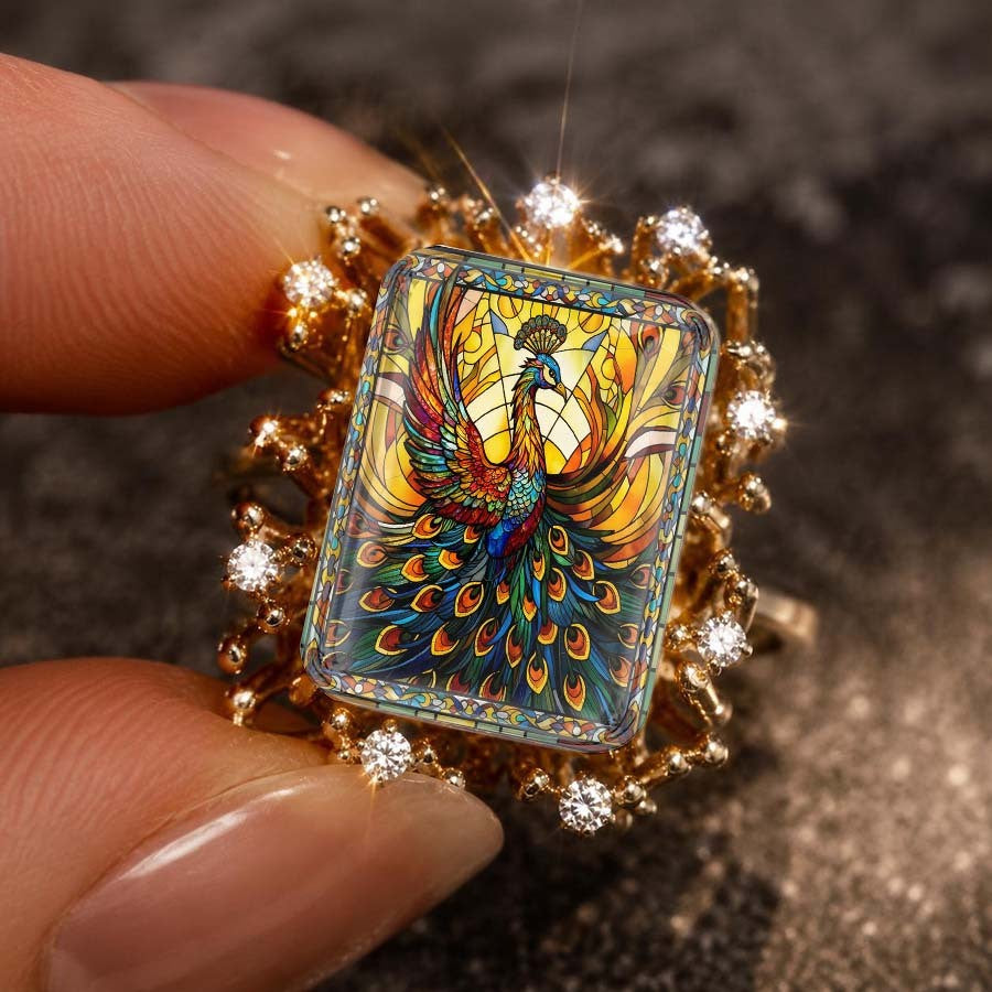 Colorful Peacock Square Ring