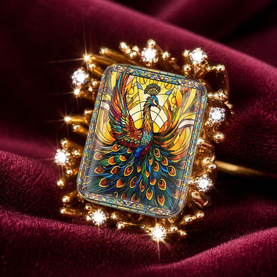 Colorful Peacock Square Ring